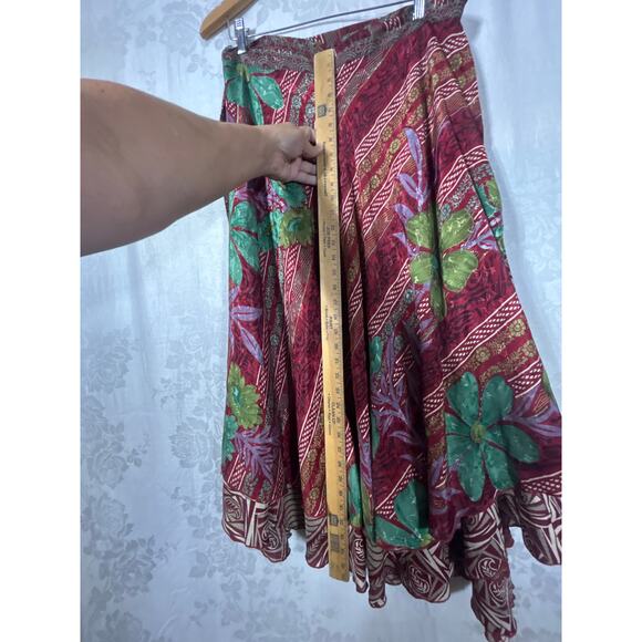 Rahabs Rope Wrap Skirt 100% Art Silk Reversible Red Floral Boho Hippie Earthy - Picture 4 of 10